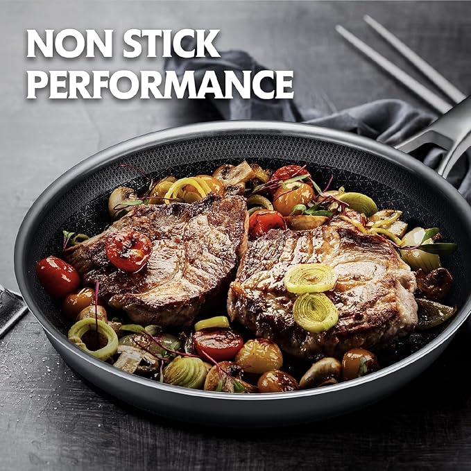 Non Stick Frying Pans, 12 inch with Lid Hybrid Frying Pans Nonstick,non stick Stainless Steel Skillets, Dishwasher/Oven Safe Cookware, Induction Compatible, PFOA Free Cookware