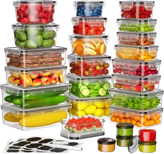 52 PCS Food Storage Containers with Lids Airtight (26 Containers & 26 Lids), Leak proof Meal Prep Container Set for Kitchen Storage, BPA-free, PVC-free Plastic, Microwave/Dishwasher Safe, Labels & Pen