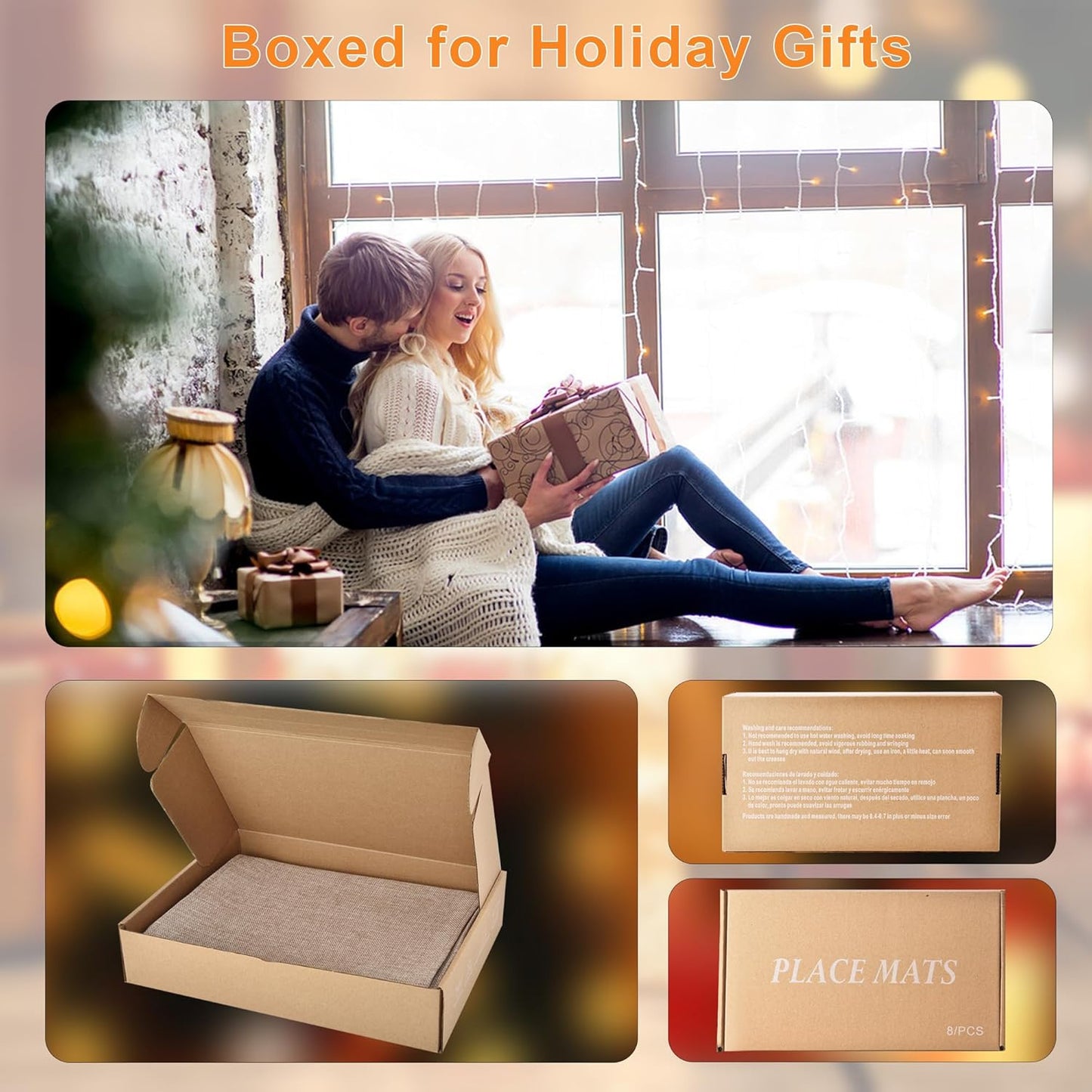 SLKQG Linen-Look Placemats Set of 8, Heat Resistant & Machine Washable Double-Layered Cloth Placemats for Dining Table, Indoor/Outdoor Use, Non-Slip Kitchen Table Mats (8, Natural Linen)