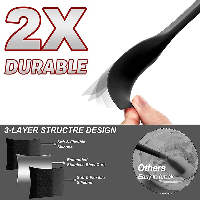 Anaeat Silicone Spatula Set of 5 - Seamless One-Pieces Design, Non-Stick Rubber Spatulas Kitchen Scraper Flexible for Easy Baking, Cooking, Scraping & Mixing, Heat Resistant & Dishwasher Safe