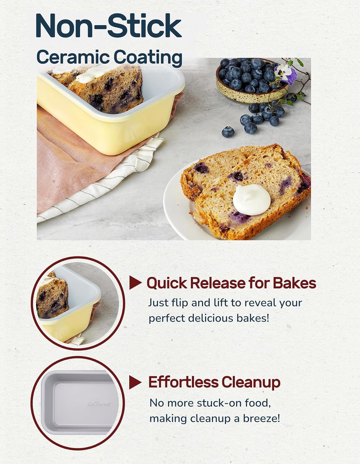 LeGourmet Nonstick Bread Loaf Pan 9 X 5 Inch, Ceramic Coating, Non-Toxic, Rust Resistant Aluminized Steel, Perfect 1 lb Baking Dish for Meatloaf, Pound Cake & Brownie (Cyan 2pcs)