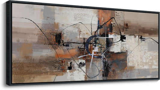 YDYSUNE Abstract Painting Wall Art Textured Picture for Living Room Orange Home Bedroom Decoration Modern Framed Large Artwork Decor 70x31IN Brown gray wall decoration