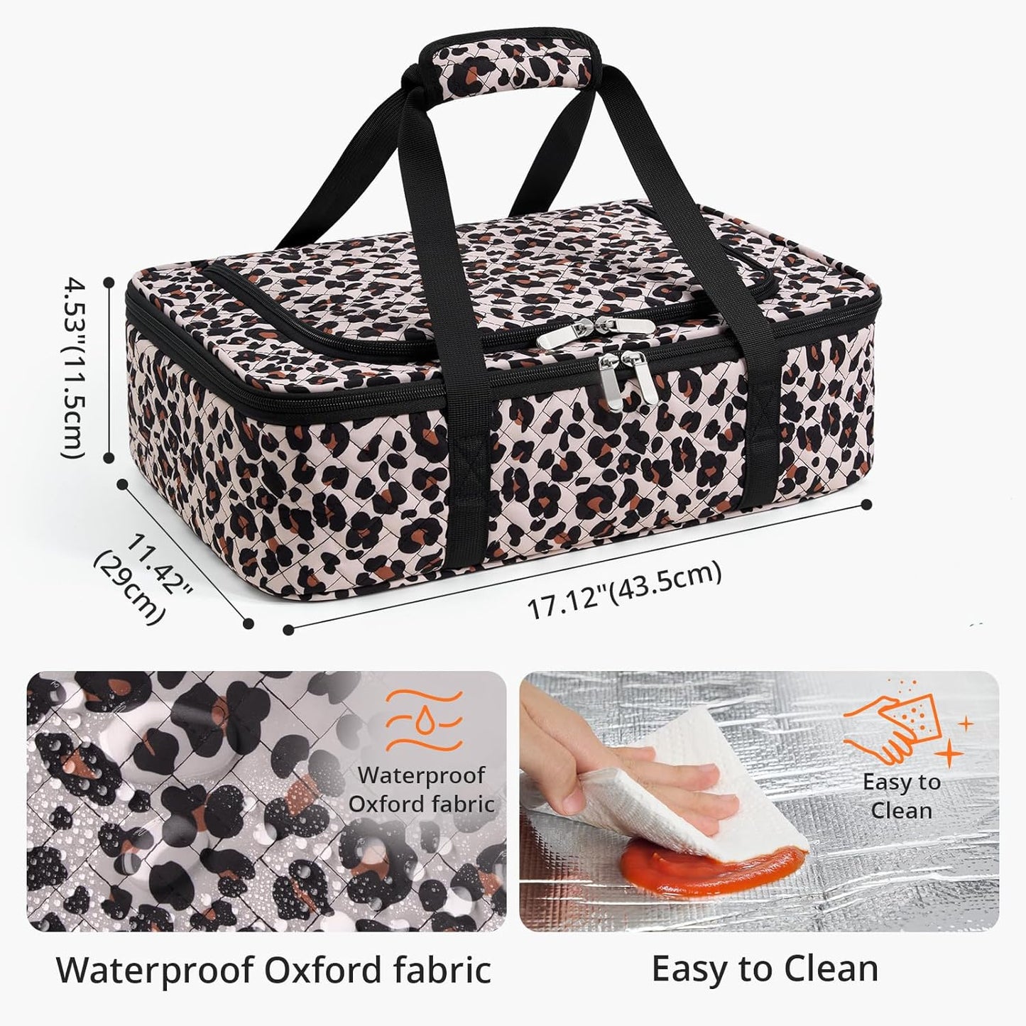 Insulated Casserole Carrier - Portable Casserole Carrier for Hot or Cold Food, Lasagna Holder for Parties,Picnic,Cookouts,Traveling - Fits 9" x 13" Baking Dish (Leopard Print)