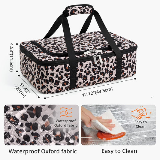 Insulated Casserole Carrier - Portable Casserole Carrier for Hot or Cold Food, Lasagna Holder for Parties,Picnic,Cookouts,Traveling - Fits 9" x 13" Baking Dish (Leopard Print)