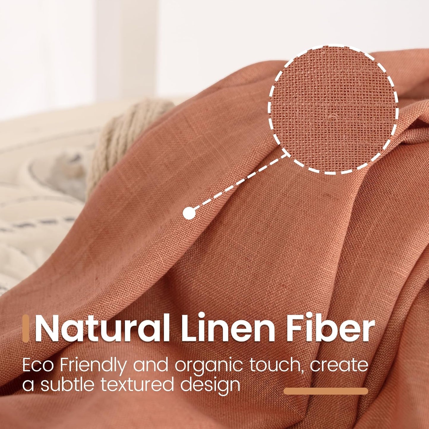 BGment Linen Fall Curtains 84 Inch Length for Living Room, Terracotta Semi Sheer Drapes Rustic Textured for Bedroom Office Decor with Rod Pocket Lightweight,2 Panels Set, Each 42 Inch Wide