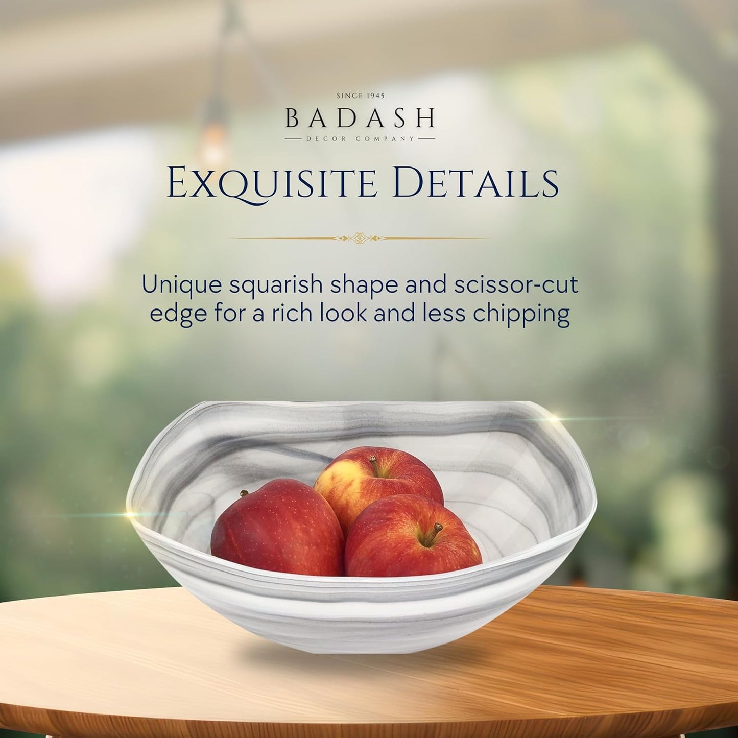 Badash Decorative Glass Serving Bowl, Alabaster Glass Centerpiece Fruit Bowl, Home Décor Table Accent Bowl, 10” Diameter, Gray