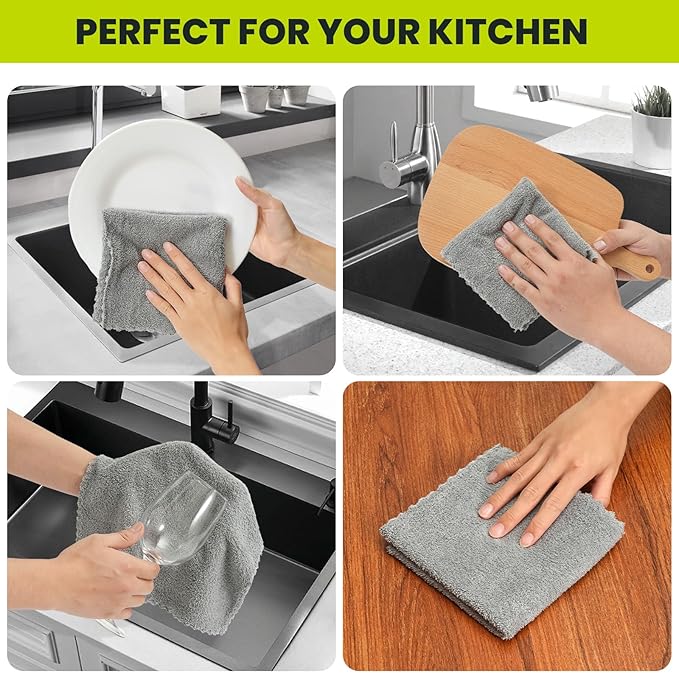 12 Pack Cleaning Cloth,Ultra Soft Absorbent Quick Drying Microfiber Cleaning Rags,No Scratches,Reusable,Washable,Lint Free Cleaning Towels for Kitchen,Window,Glass,car,11.8"×11.8"(Dark Grey)