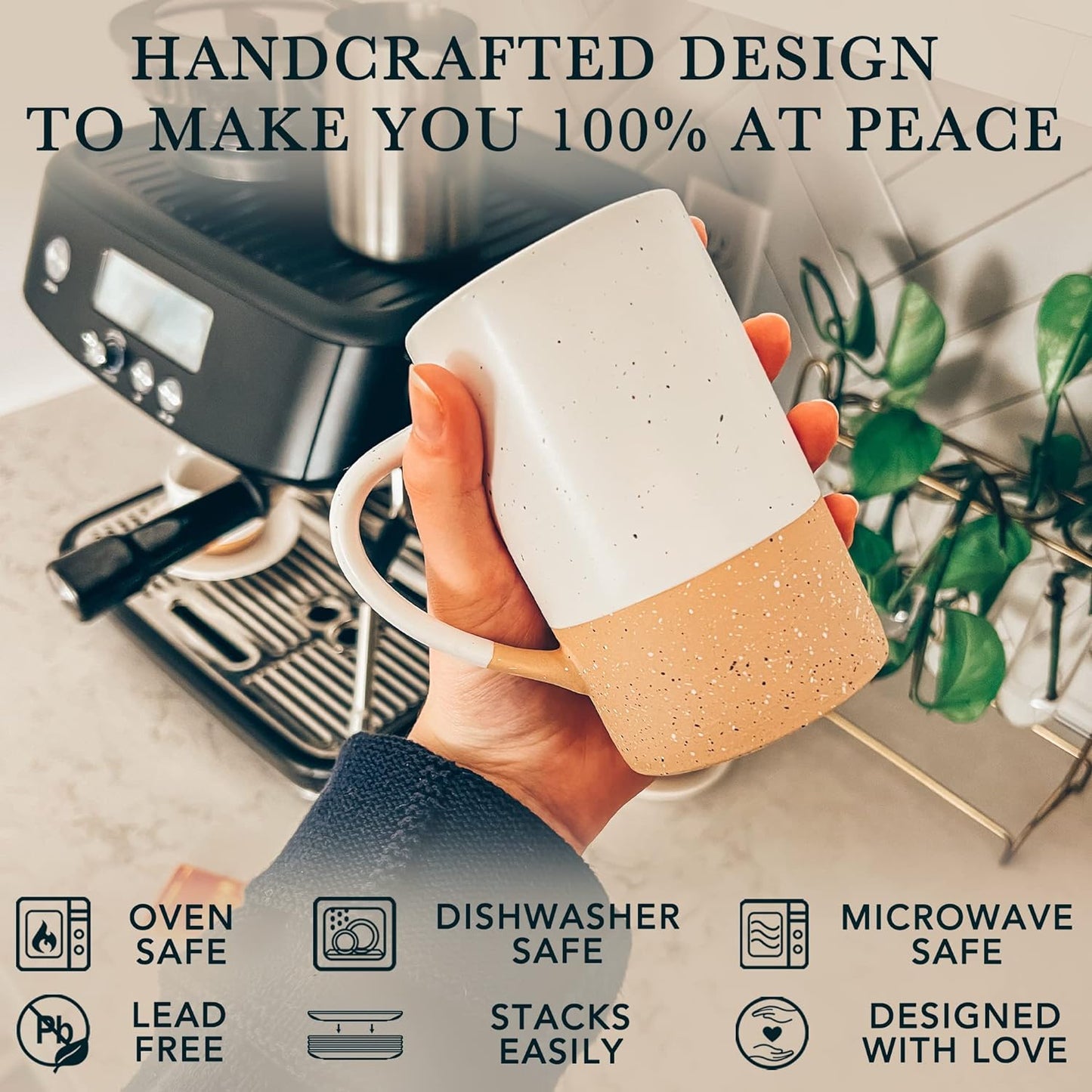 MORA Ceramics 12oz Coffee Mug Set of 4 - Ceramic Tea Cups with Handle - Microwave and Dishwasher Safe, Perfect For Cup or Mug Lovers - Rustic Matte Glaze, Modern Design Mugs - Petro