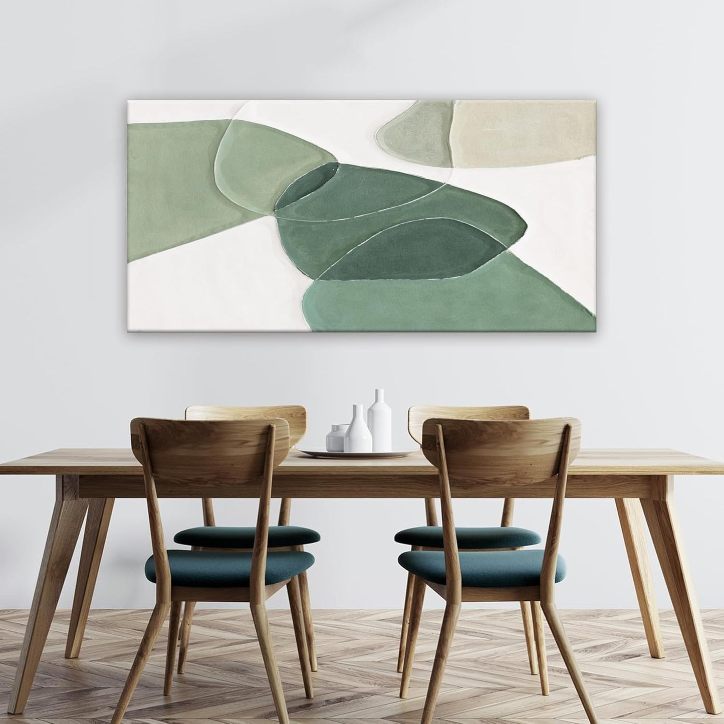 Canvas Wall Art Color Block Line Art Prints Green And White Geometric Color Block Art Painting Modern Artwork Decor For Living Room Bedroom Kitchen 24x48 In