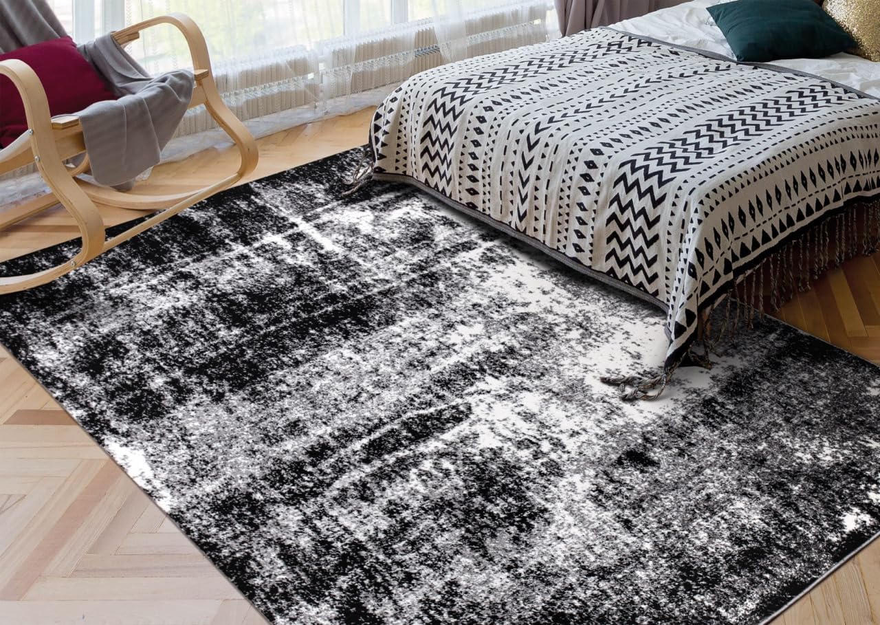 Keen Home Design Area Rugs - 8x10 Non-Shedding, Abstract Rugs for Kitchen, Living Room, Bedroom, Dining Room, Entryway - Size: 7'3" x 10'2", Abstract Black