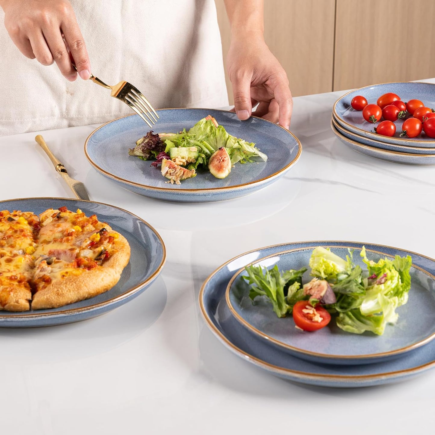 AmorArc Ceramic Dinnerware Sets,Handmade Reactive Glaze Stoneware Plates and Bowls Set,Highly Scratch Resistant Dishes | Dishwasher & Microwave Safe Dishes Set, Service for 6 (18pc)