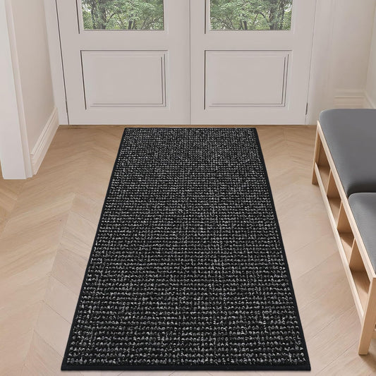 BEQHAUSE Dirt Trapper Door Mat 24" x 60", Non-Slip Washable Doormats Entrance Mat, Dirt Resistant and Absorbent Welcome Mat, Low Profile Floor Mats for Front Back Door and Entryway, Black