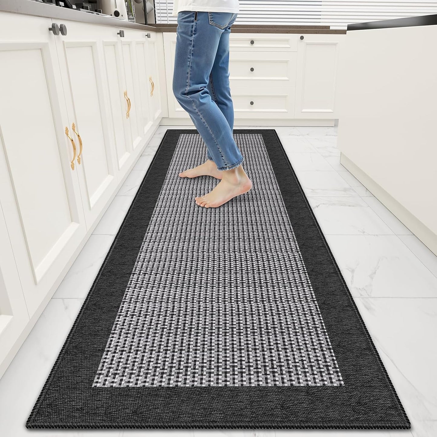 StepRite Kitchen Rugs, Kitchen Mats for Floor, 70"x20" Non-Slip Machine-Washable Kitchen Throw Rug, Absorbent Kitchen Runner Rugs Office, Kitchen Sink Standing Desk Mat, Kitchen Decor Carpet, Black