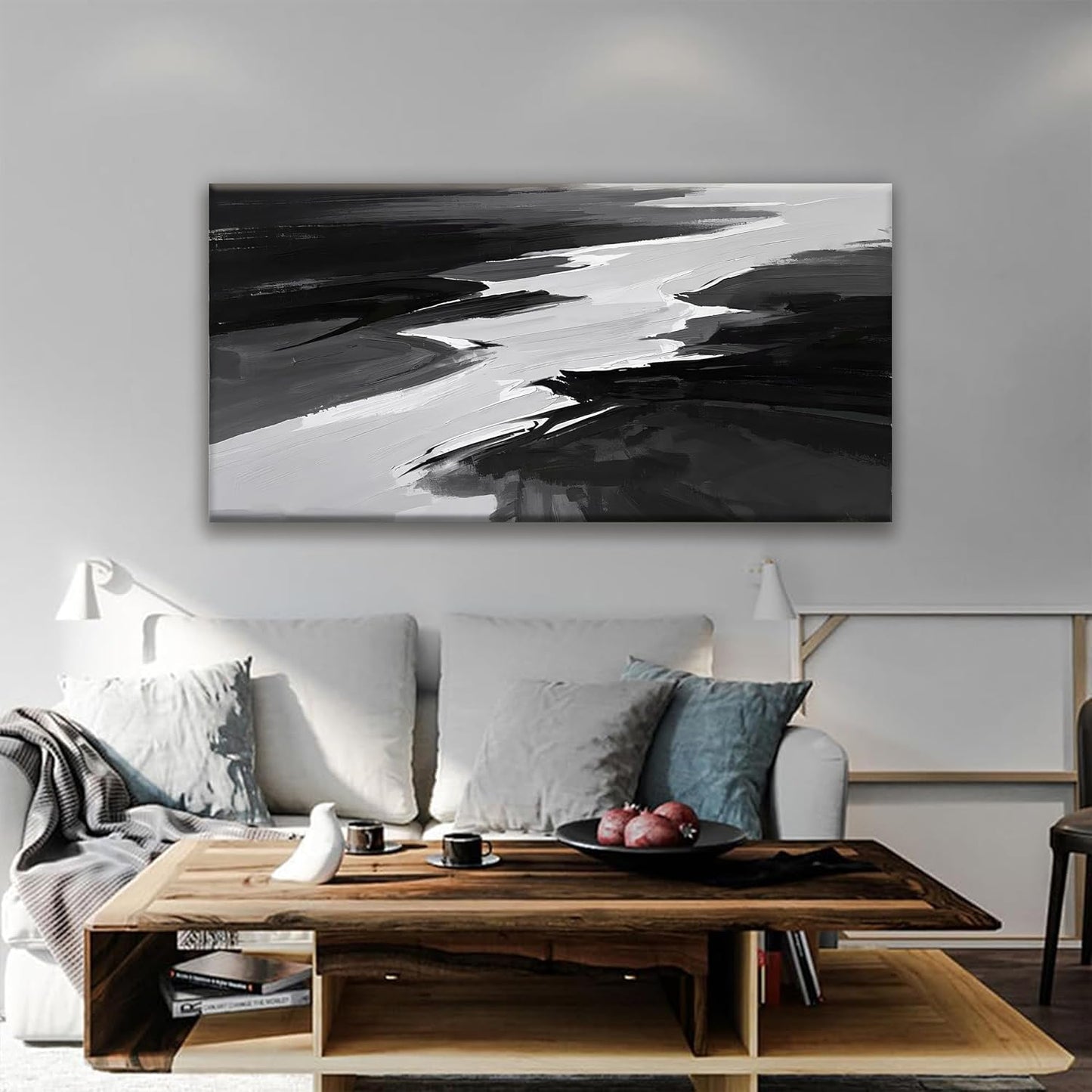 Canvas Art Wall Decor Prints Black And White Abstract Wall Art Painting Modern Grey Abstract Wall Decor Artwork For Living Room Pictures For Bedroom 24x48 In
