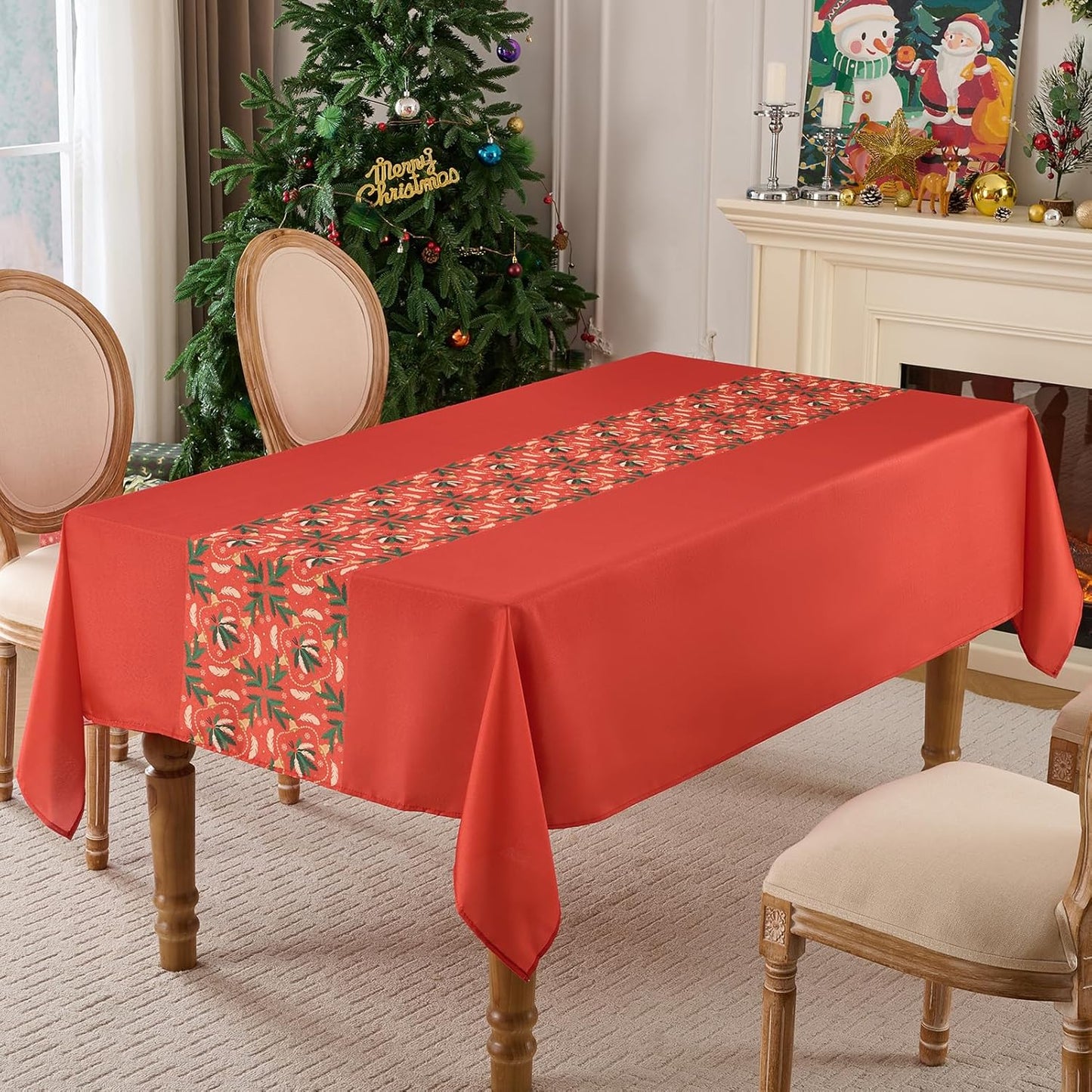 Christmas Tablecloth Rectangular 60x102 Inch Waterproof, Machine Washable Checkered Polyester Table Cover for Xmas Party, Winter Holiday Home Decoration in Festive Red 1pack