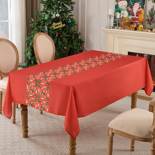 Christmas Tablecloth Rectangular 60x102 Inch Waterproof, Machine Washable Checkered Polyester Table Cover for Xmas Party, Winter Holiday Home Decoration in Festive Red 1pack