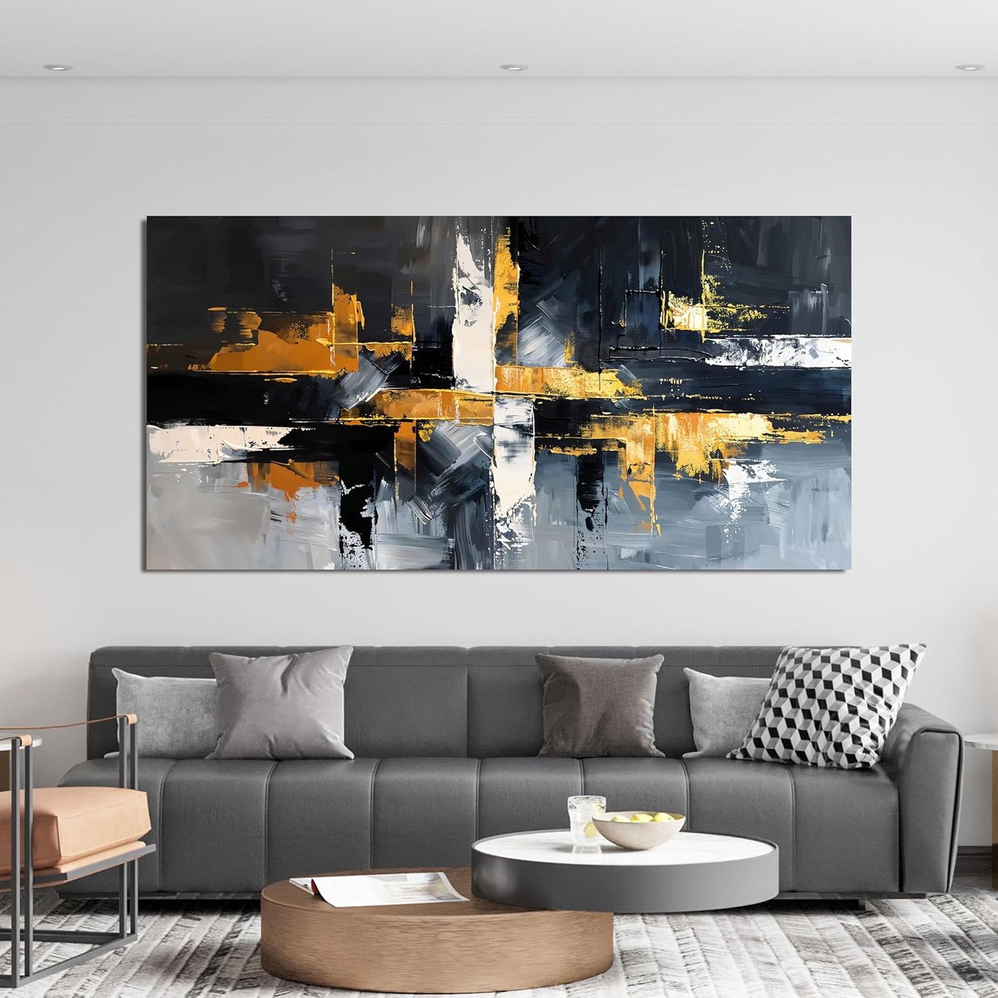 Abstract Canvas Wall Art Decor Large Wall Art for Living Room Black and White Wall Art Prints Gold Artwork for Walls Modern Abstract Art Abstract Canvas Art Wall Decor Bedroom Office Decor 24" X 48"