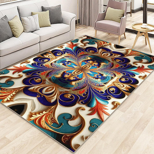 Washable Area Rug, Non-Slip Vintage Hallway Rug Runner with Upgrade Rubber Backing, Stain Resistant Faux Wool Distressed Carpet for Bedroom Kitchen Laundry Corridor Balcony (86" x 63")