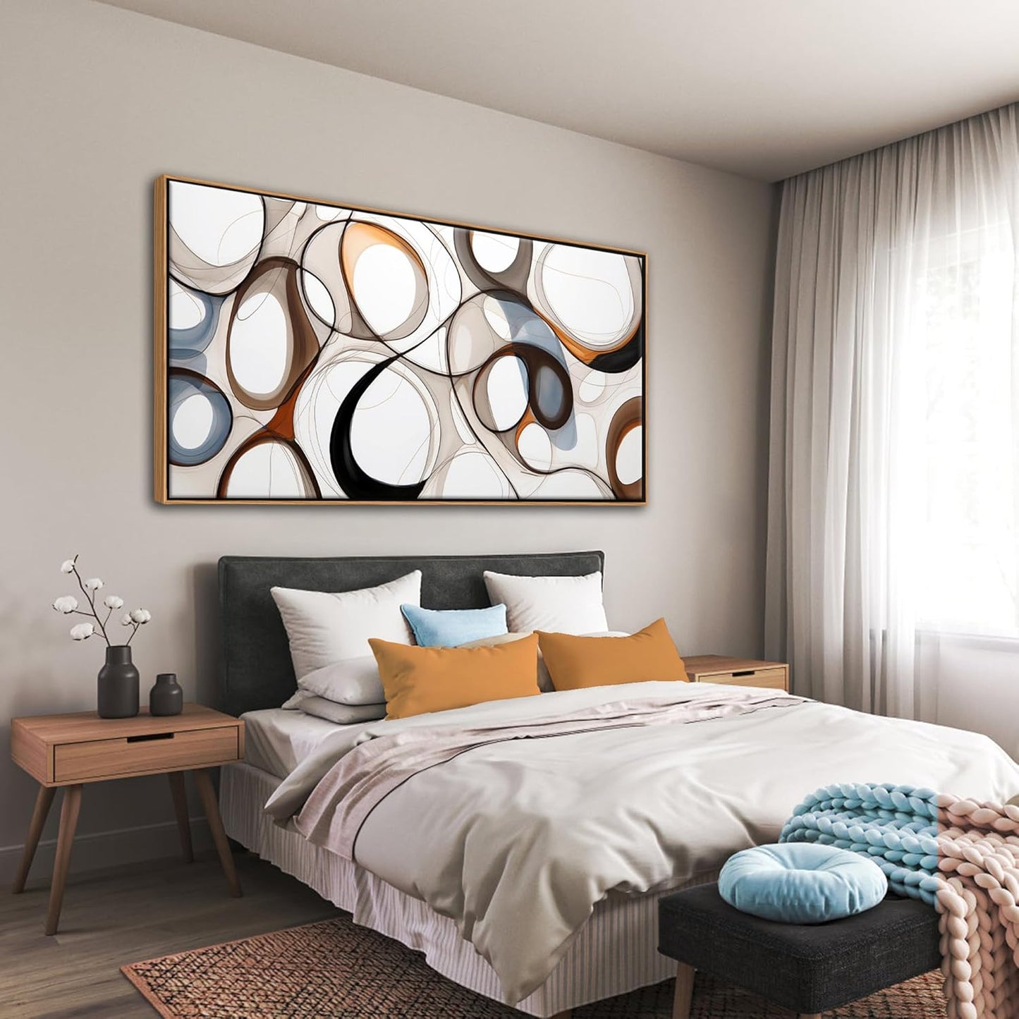 Large Wall Art for Lving Room-Textured Abstract Canvas Wall Art Framed Artwork for Walls Bedroom Wall Decor Above Bed Brown and Blacke Modern office Decorations 29×58IN