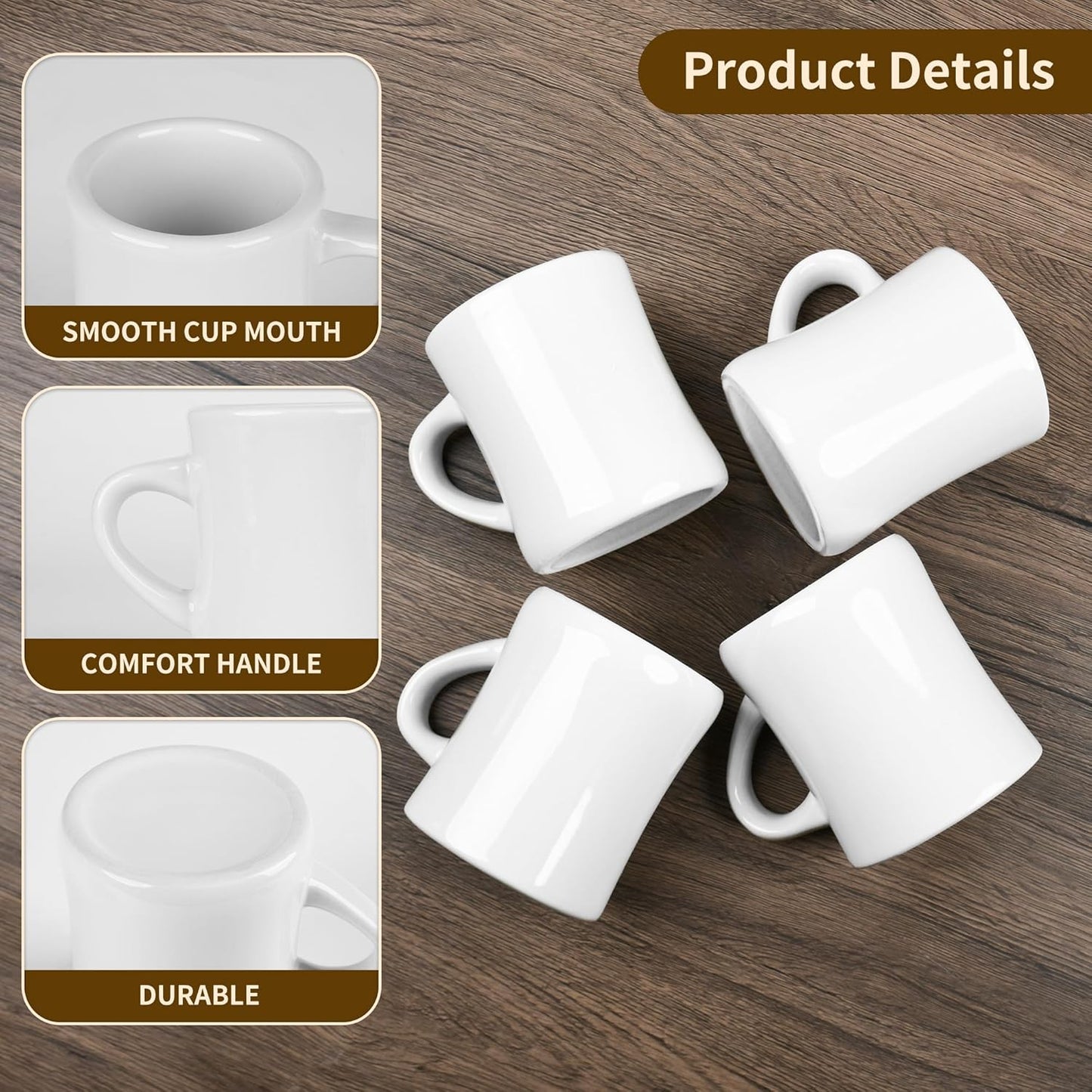 11oz White Diner Coffee Mug Set of 4 Ceramic Mugs Great for Kitchen Set, Travel, and Hot Tea (White)