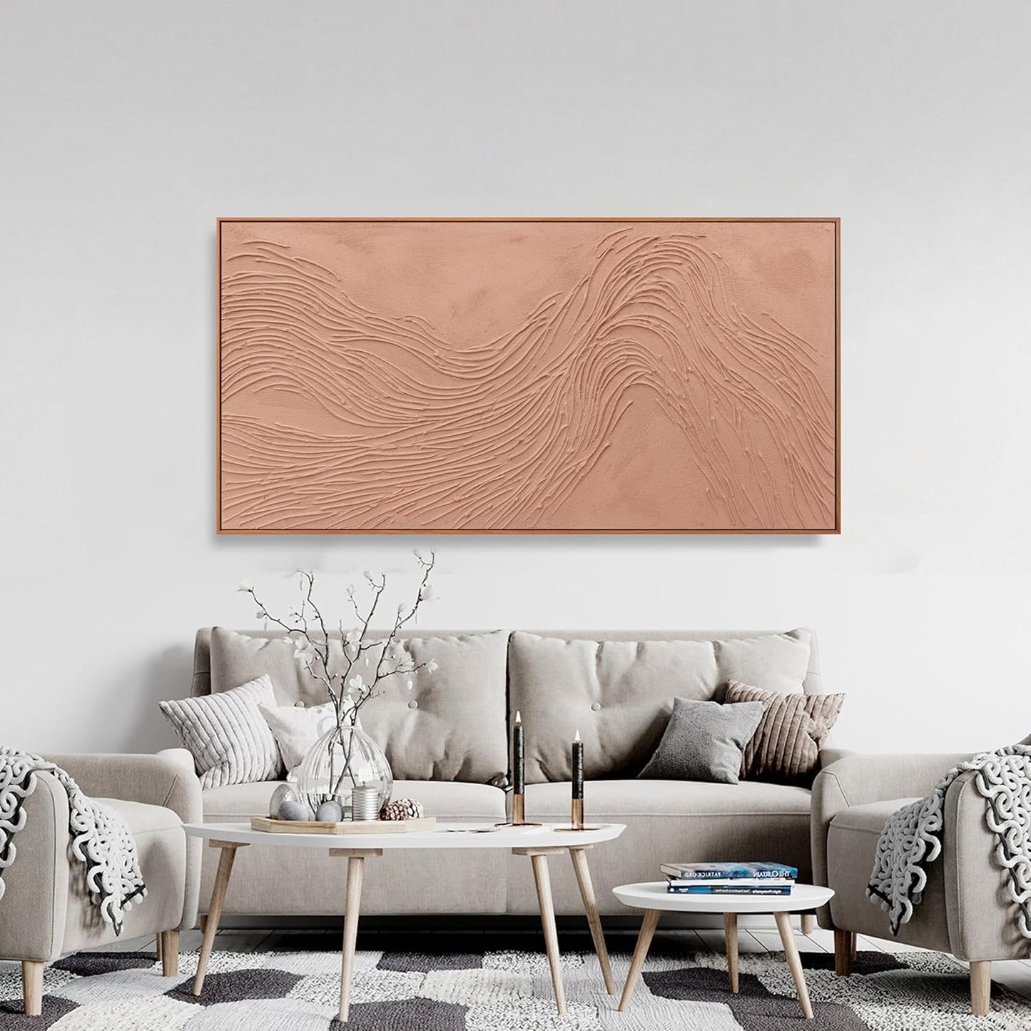 Canvas wall Art Wall Decor Bedroom Pictures Wall Decoration Artwork Abstract Wall Art Hand Painted Reddish Brown Variational Texture Minimalist Modern Art large Modern Painting Pictures for Living Room Home Kitchen Office 24"*48" With Framed