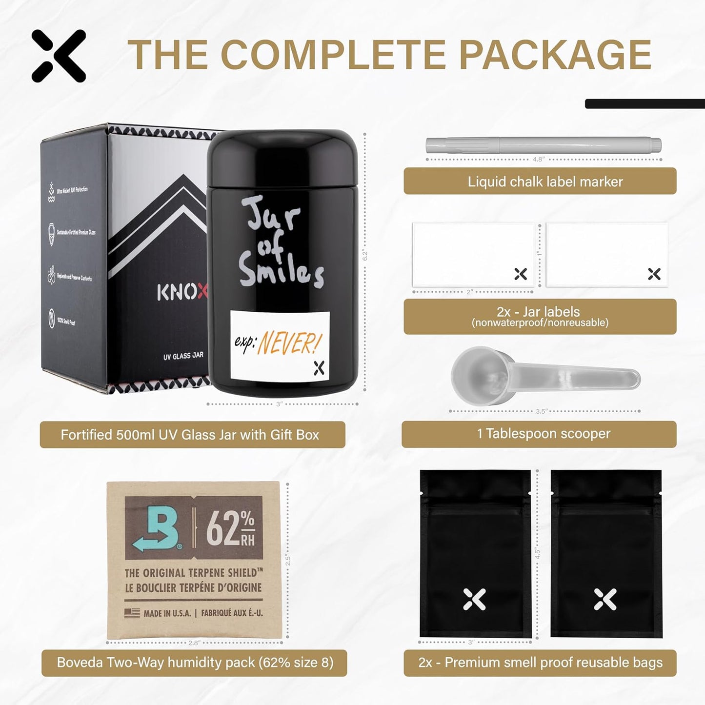 Airtight Glass Storage Container | 500ml (1oz) | Ultraviolet Glass Screw Top Jar | Fortify UV Herb/Spice Jar with Airtight Lid | Includes Boveda 62% Humidity Pack and Accessories