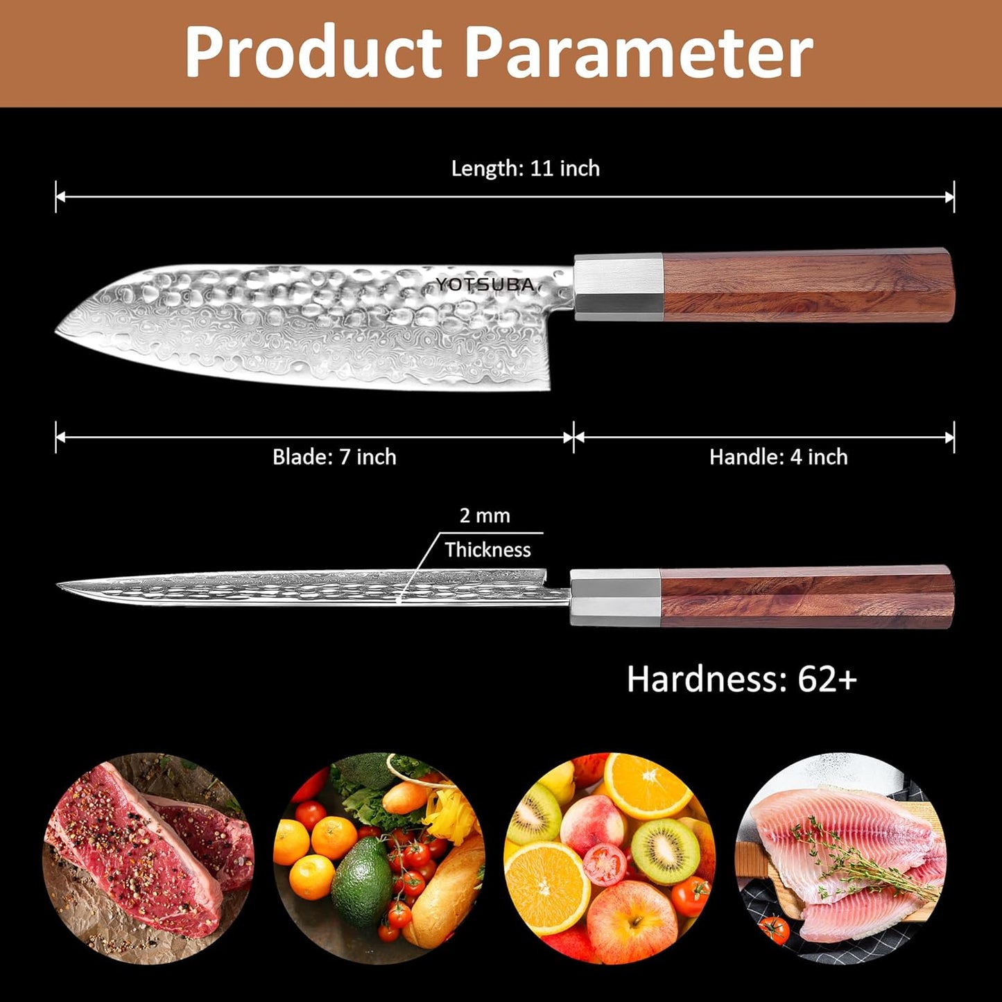 YOTSUBA 7 inch Damascus Japanese Santoku Chef Knife,High Carbon Stainless Steel Kitchen Knife,Professional Santoku Knives with Durable Ergonomic Wood Handle
