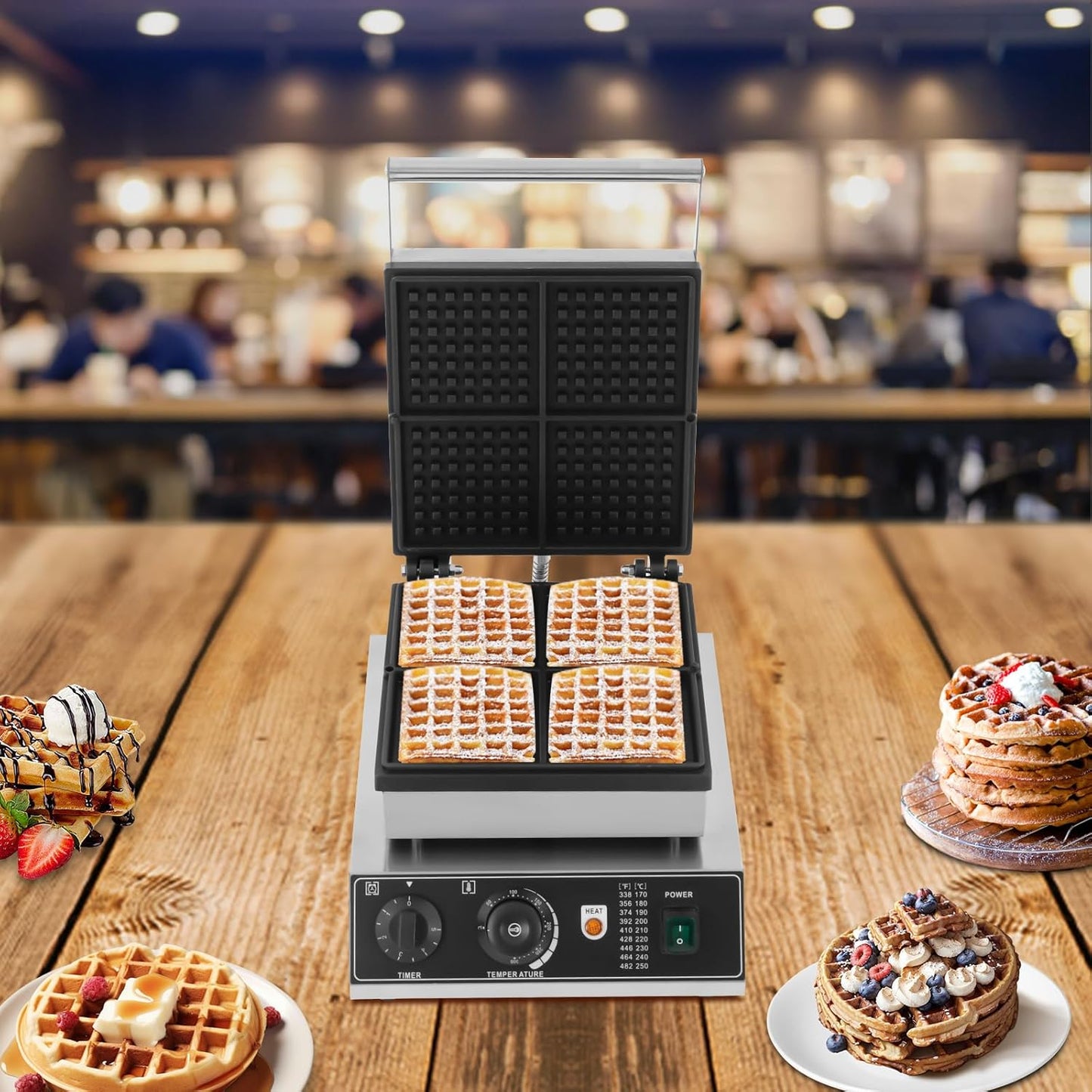4-Slice Waffle Maker Pancake Maker Non-stick Stainless Steel Waffle Pan Pancake Making Machine with Temp and Time Control for Home Restaurant