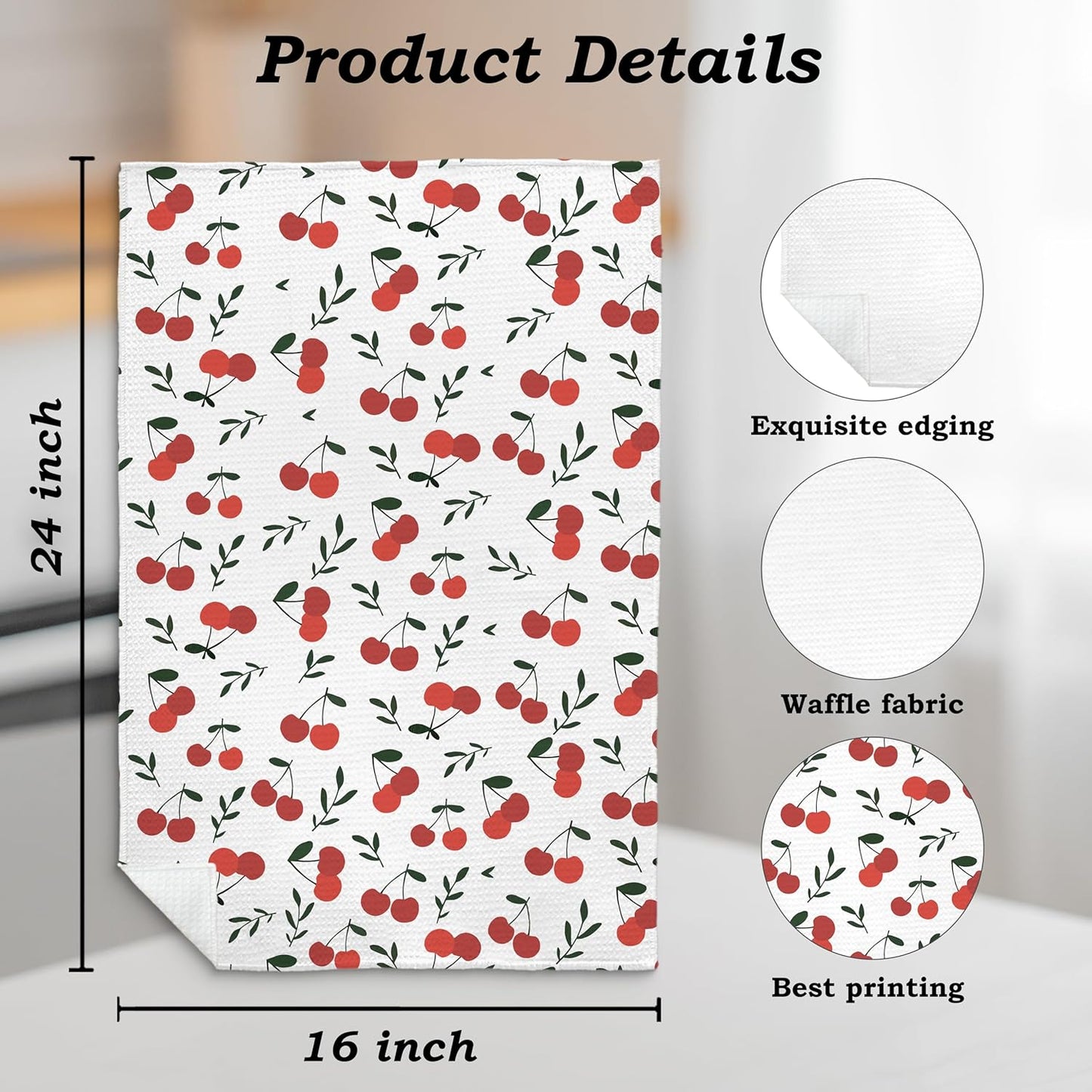 Cherry Decor Kitchen Towels Set of 2, Cherry Hand Towels Dish Towels for Kitchen Bathroom Decor, Fruit Lover Gifts, 16x24 Inches