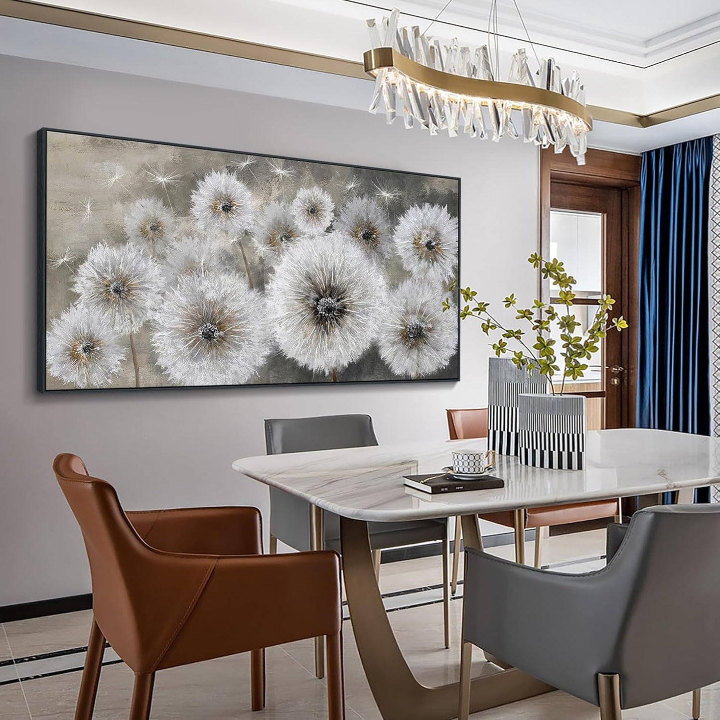 Pogusmavi Dandelion Wall Art Farmhouse Wall Art for Living Room Pictures for Bedroom Wall Decor Canvas Paintings Framed Wall Art for Bedroom Office Artwork Wall Decor Textured Art 30×60IN