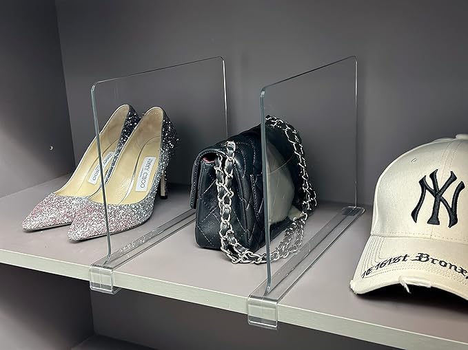 LikeU Acrylic Shelf Dividers for Closets,4 PCS Wood Shelf Dividers,Clear Shelf Separators,Perfect for Clothes Organizer and Bedroom Kitchen Cabinets Shelf Storage and Organization…