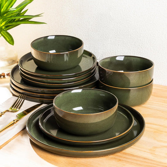 AmorArc Stoneware Dinnerware Sets,Round Reactive Glaze Ceramic Plates and Bowls Set,Highly Scrath Resistant | Dishwasher & Microwave Safe Dishes,Service for 6 (18pc)