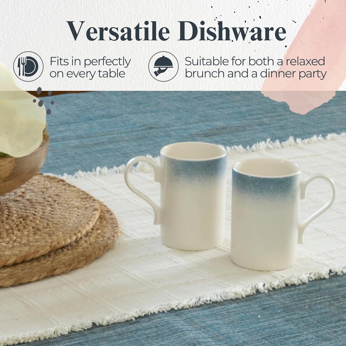 Portmeirion Potter's Mist Breakfast Mug (Set of 4) - 9oz White Ceramic Mugs with Blue Mist Pattern - Microwave, Dishwasher, Freezer Safe Earthenware Mugs for Tea & Coffee Lovers (Blue)