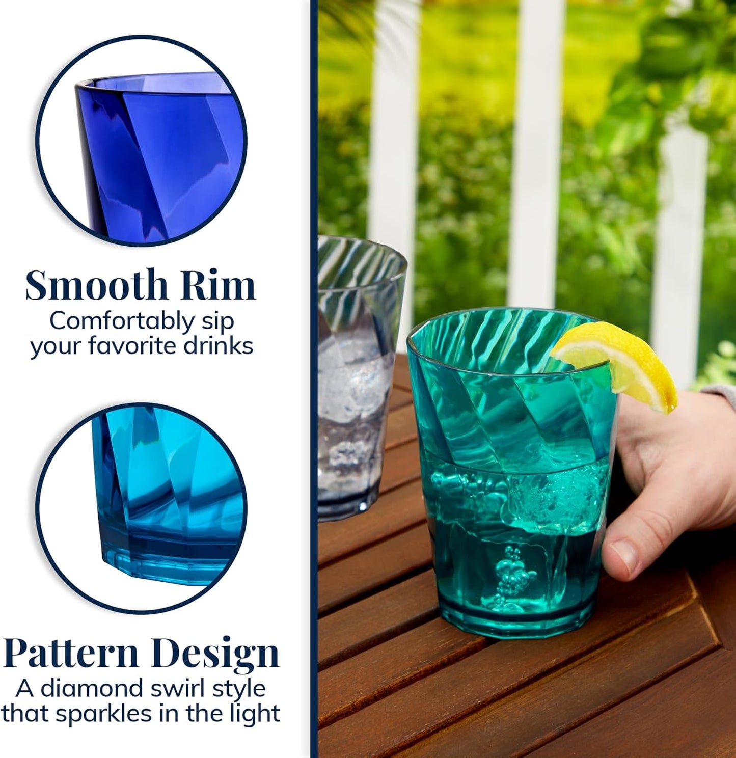 US Acrylic Optix Plastic Reusable Drinking Glasses (Set of 8) 14oz Rocks Cups in Coastal Colors | BPA-Free Tumblers, Made in USA | Top-Rack Dishwasher Safe