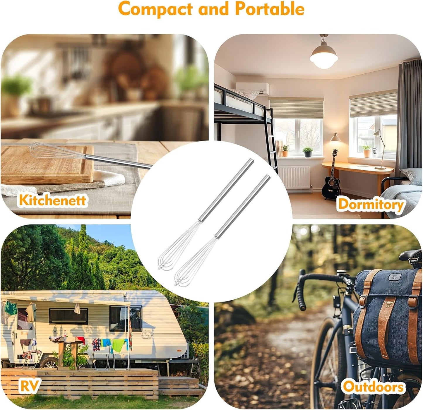 2 PCS Mini Whisk, Small Whisks for Cooking, Stainless Steel Mini Whisk Set - Essential Tiny Wire Whisk for Whisking, Beating, Blending Eggs & Sauces