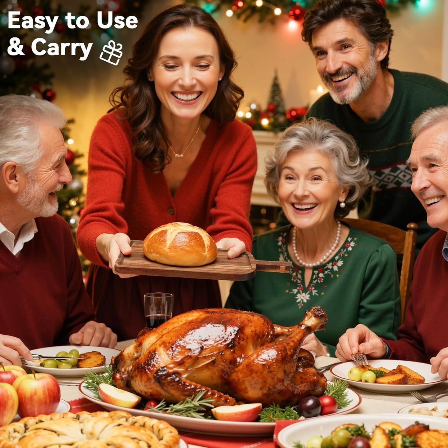 2 Pcs Christmas Charcuterie Boards, Wine Shaped Wooden Cutting Board with Handle, Acacia Wood Christmas Serving Tray for Cheese Fruit Bread Salad Vegetables Snack Dessert