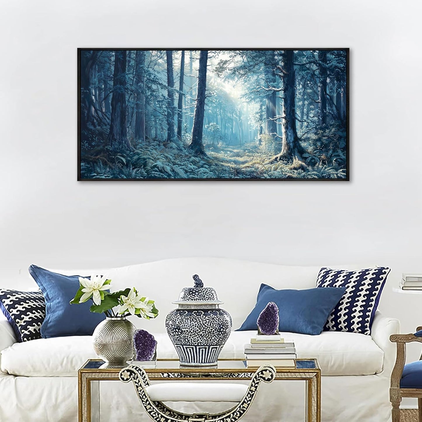 KLAKLA Canvas Wall Art - Forest Wall Decor Amazon Wall Art Landscape Blue Tree Picture Framed Artwork for Walls Living Room Bedroom Office - 40x20 Inches