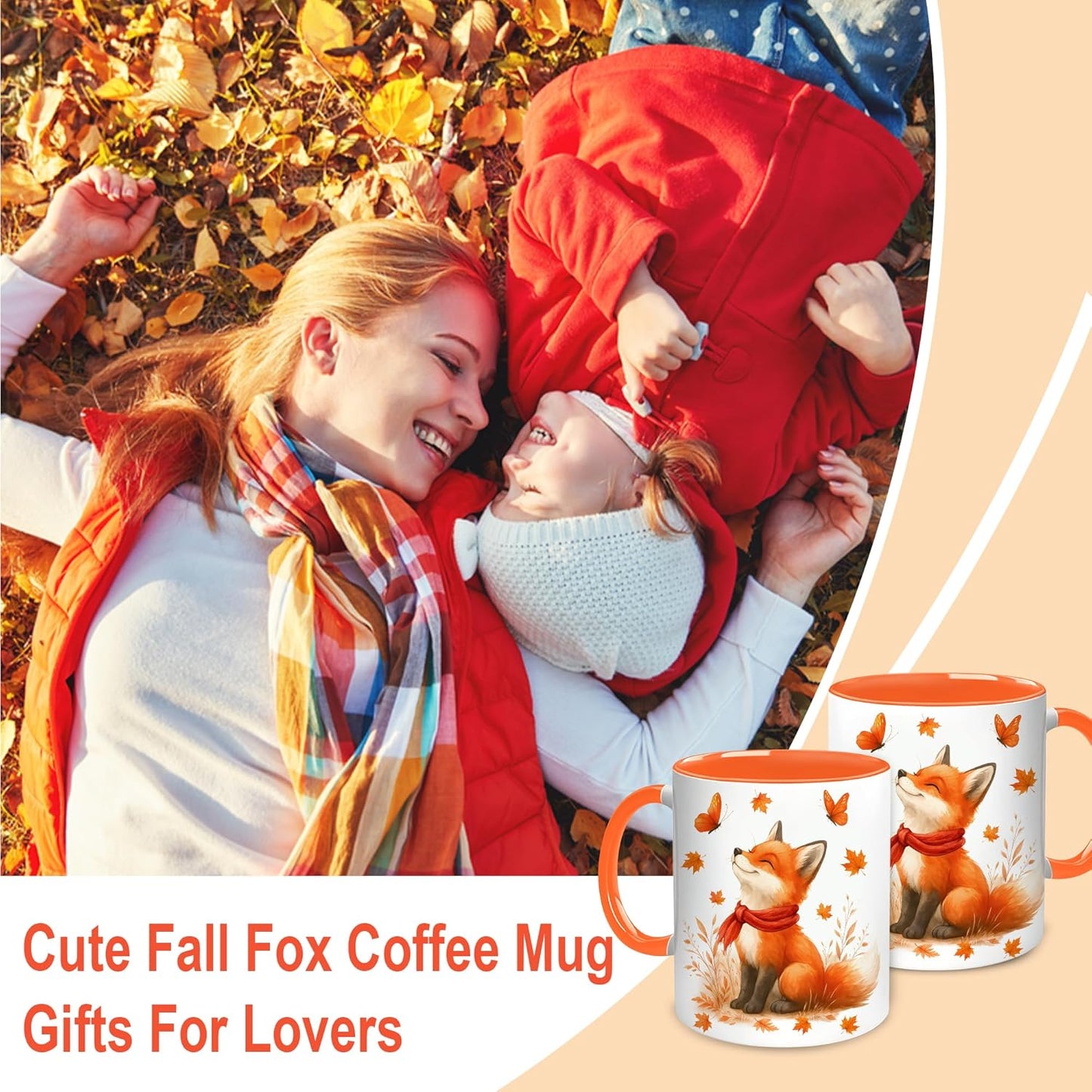 Hyturtle Fall Fox Coffee Mug And Keychain - Cute Fox Gift For Women - Autumn Animals For Lovers - Maple Leaf Animals Present For Her - Thanksgiving Decor - Coffee Cup Ceramic Mug 11 Oz