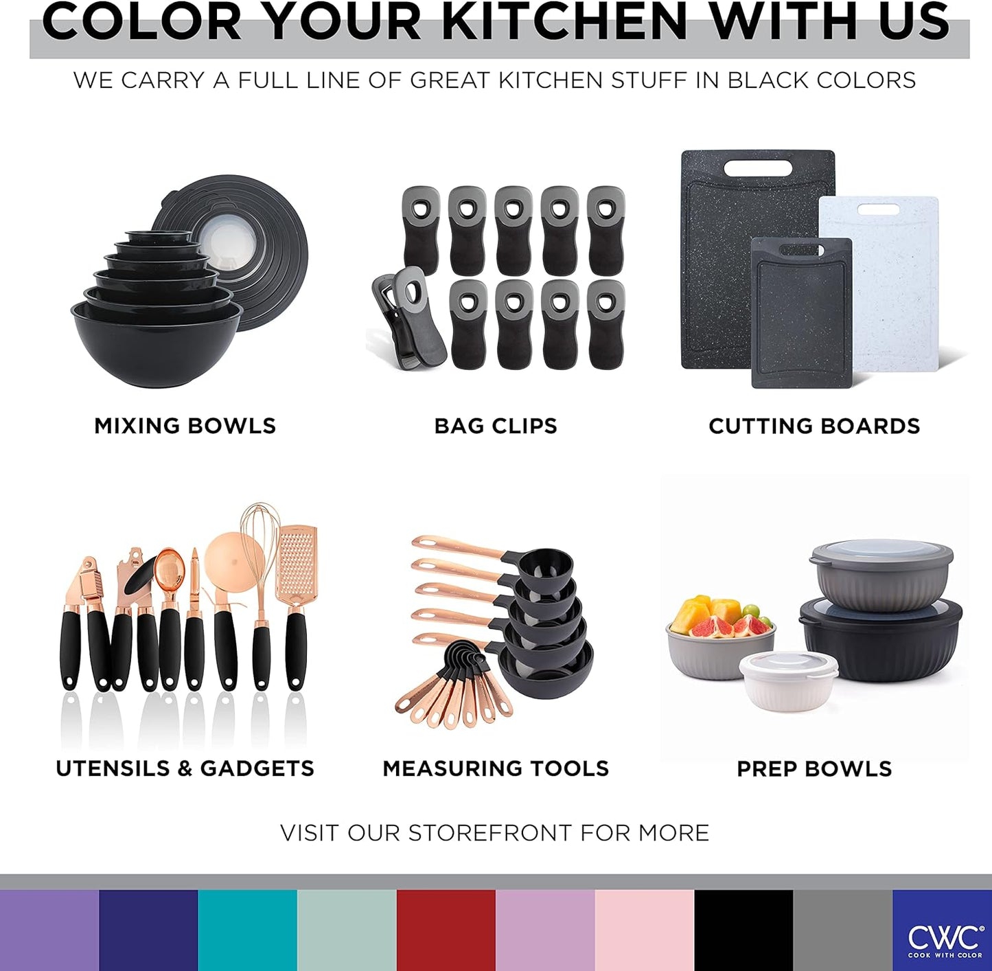 COOK WITH COLOR Bag Clips with Magnet - Airtight Food Storage Clips for Bread, Snack, and Food Bags (Black, Pack of 10)