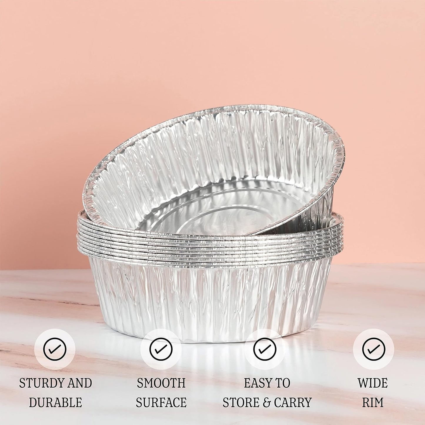 PLASTICPRO 10'' Inch Round Tin Foil Pans Disposable Aluminum, Extra Deep Freezer & Oven Safe - For Baking, Cooking, Storage, Roasting, & Reheating, Pack of 20