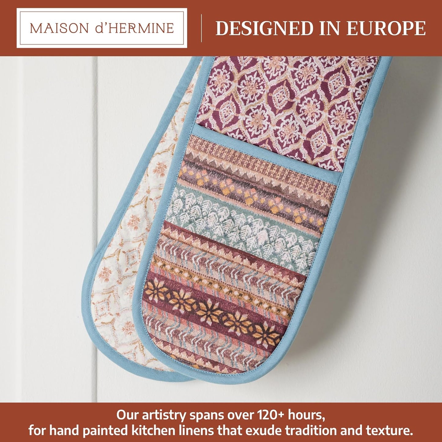 Maison d' Hermine Double Oven Mitt (7" x 35") 100% Cotton Heat Resistant BBQ Cooking Gloves with Loop for Thanksgiving Christmas Decorations Baking Cooking Barbeque Handling Hot Pan (Fair Isle)