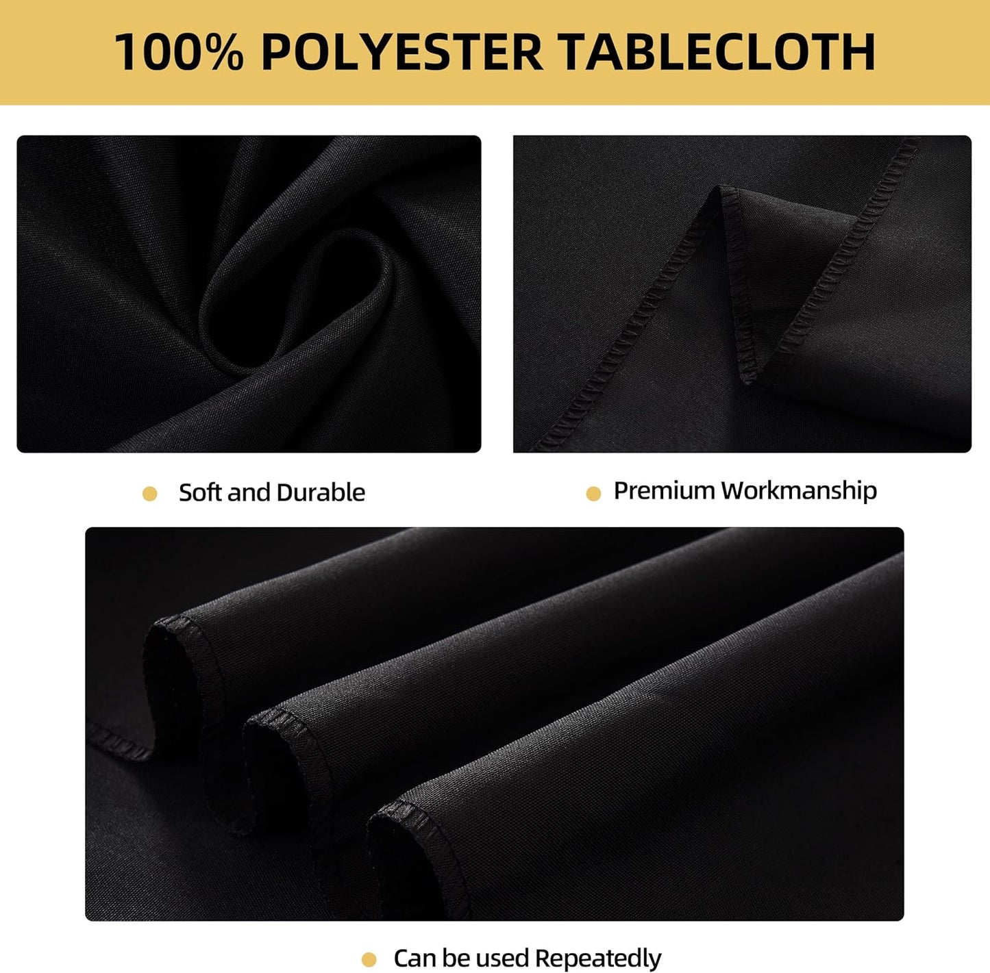 10-Pack Round 120-inch Black Table Cloths, Solid Stain and Wrinkle Resistant Circular Tablecloth, Premium Plain Weave Polyester Fabric Table Linen Covers for Hotel, Banquet