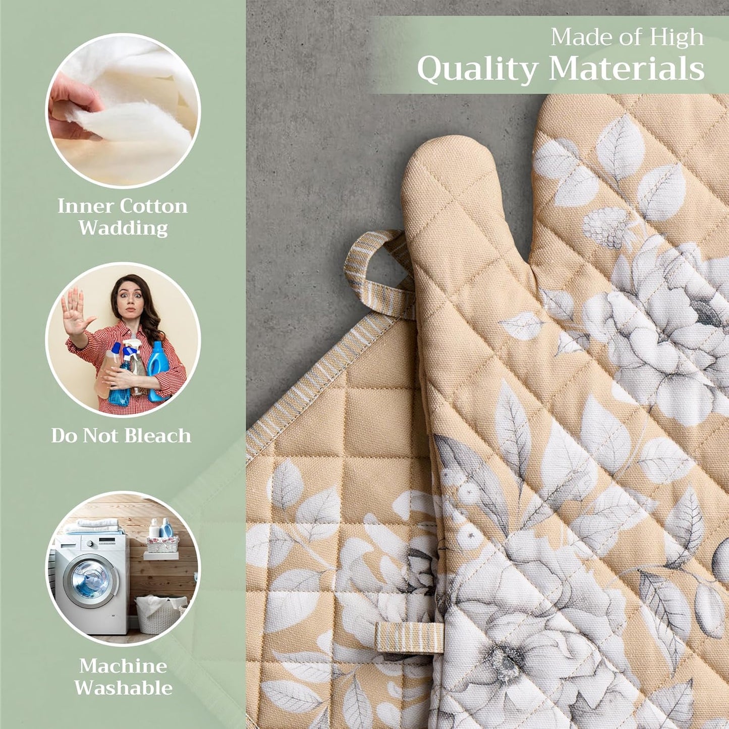 Maison d' Hermine 100% Cotton Oven Mitt & Pot Holder Set (7.5"x13" & 8"x8") Heat Resistant BBQ Cooking Gloves with Loop for Thanksgiving Christmas Decorations Handling Hot Pans (Pretty Autumn)