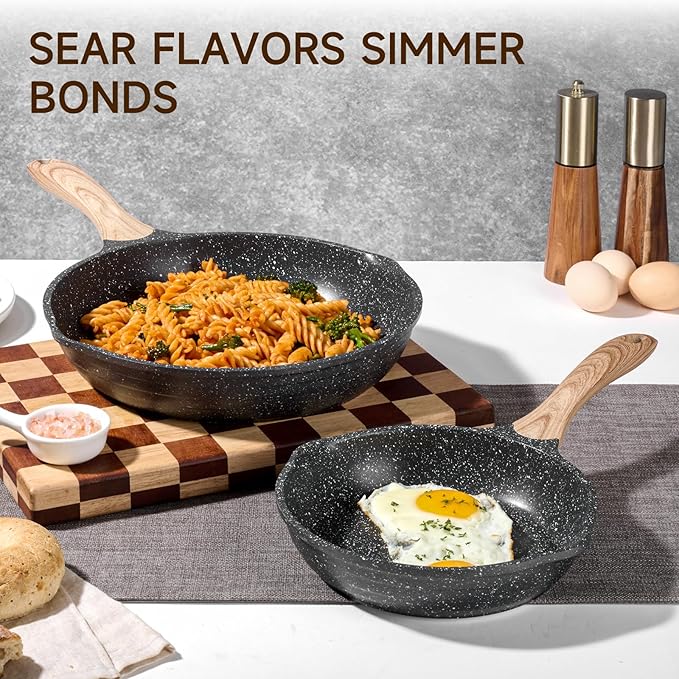 JEETEE 12.5 Inch Nonstick Frying Pan, Stone Coating Cookware, Nonstick Omelette Pan with Heat-Resistant Handle, Induction Skillet for Eggs (Grey)