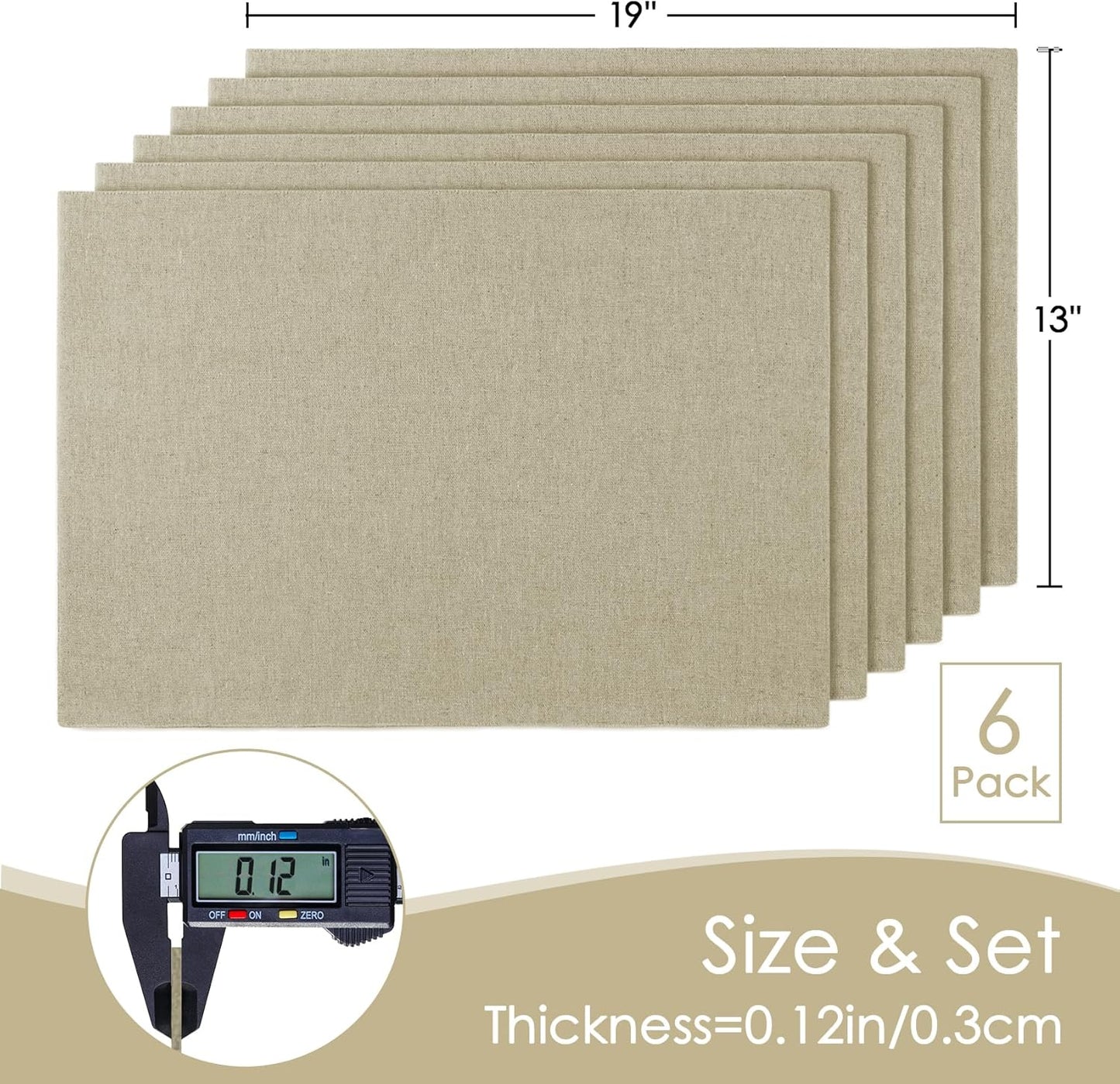 MANSPHIL Cloth Placemats Set of 6 Double Layer Thick Fabric Table Mats Faux Linen Place Mats Heat Resistant Washable Wrinkle Free Dining Kitchen Table Decor - 13x19 Inch Beige Oeko Tex Placemat