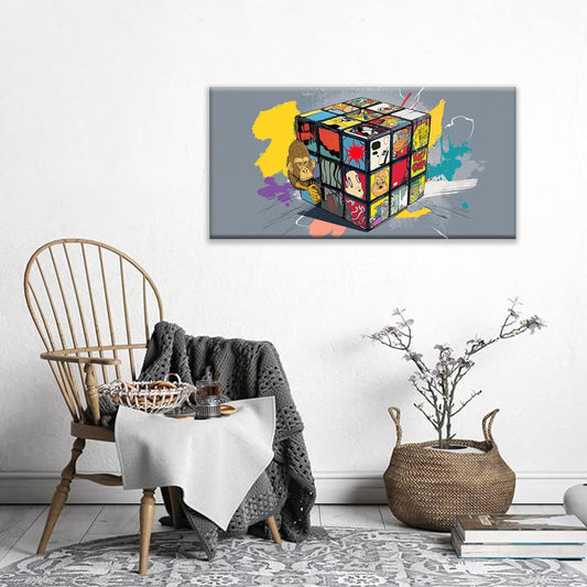 Abstract Wall Art Modern Abstract Wall Decor Multicolor Graffiti Cube Canvas Art Wall Decor Painting Picture For Bedroom Office Home Wall Decoration Artwork 20"X 40"Ready To Hang