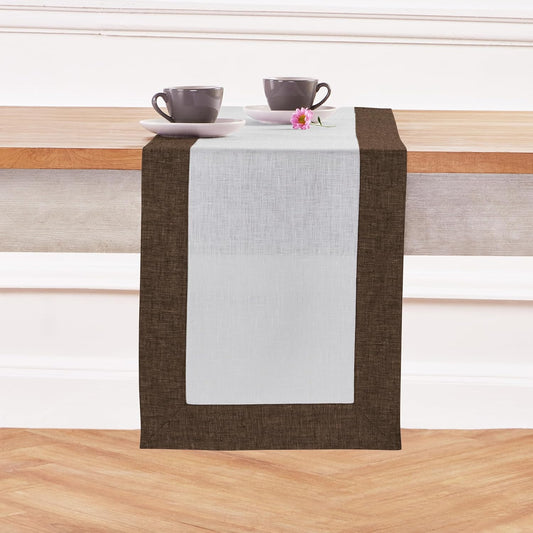 Solino Home Linen Table Runner 48 Inches - 100% Pure Linen Chambray Brown and White Table Runner 14 x 48 Inch Ideal for Dresser and Coffee Tables - Contempo - Thanksgiving