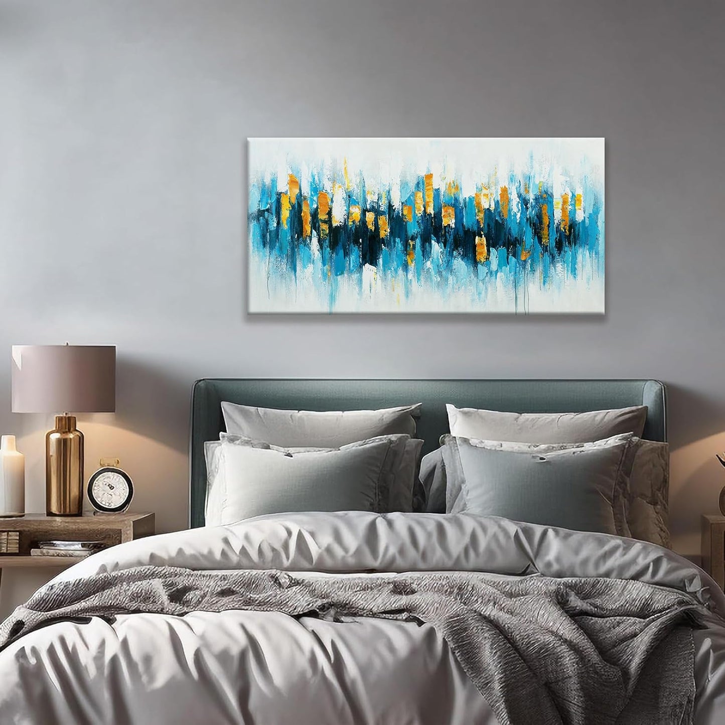 Blue And Gold Abstract Wall Art Painting Canvas Art Wall Decor 20x40 Inch Decorations Blue Wall Art Canvas Abstract Art Picture For Bedroom Kitchen Office Home Decor