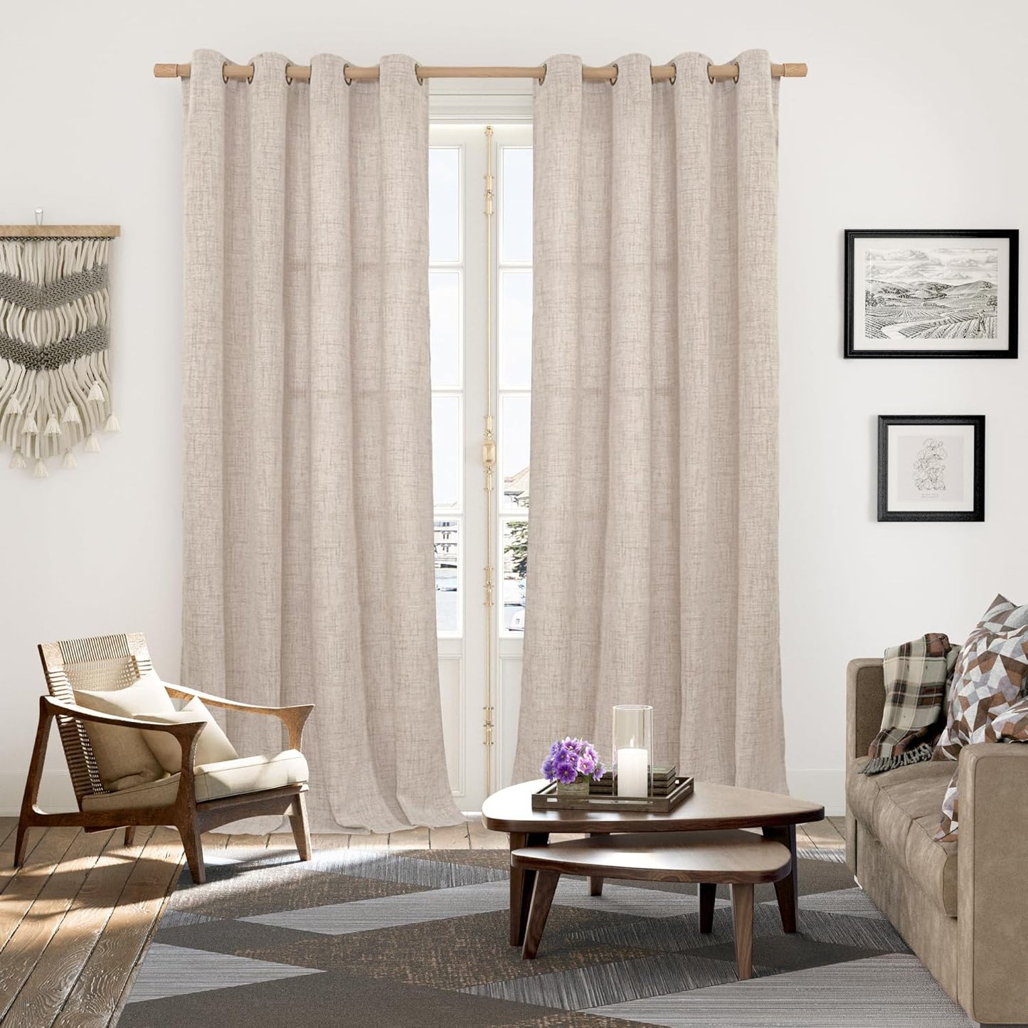YoungsTex Extre Long Linen Curtains for Living Room 108 Inch Length, Bronze Grommet Natural Linen Textured Drapes Light Filtering for Bedroom, 2 Panel, 52 X 108 Inch