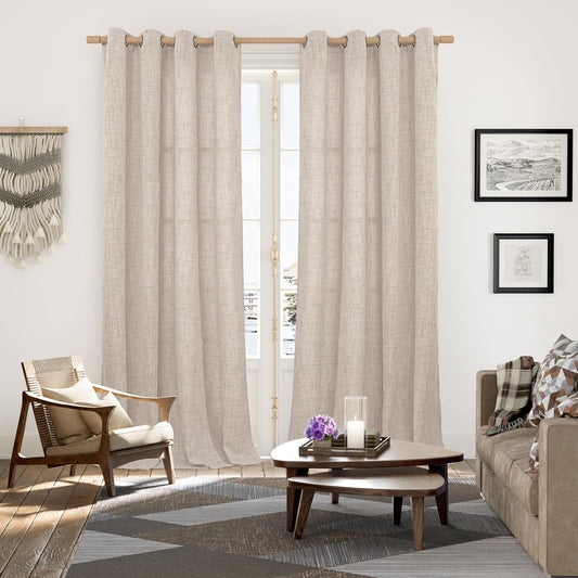 YoungsTex Extre Long Linen Curtains for Living Room 108 Inch Length, Bronze Grommet Natural Linen Textured Drapes Light Filtering for Bedroom, 2 Panel, 52 X 108 Inch